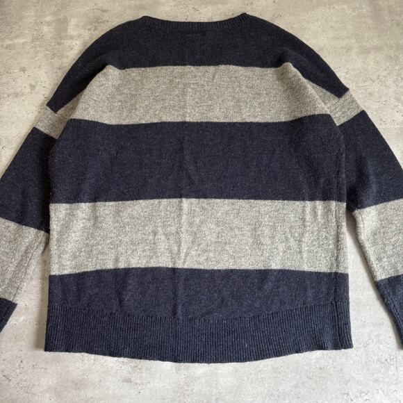 Kenar navy blue and gray striped wool sweater size large - Picture 6 of 7